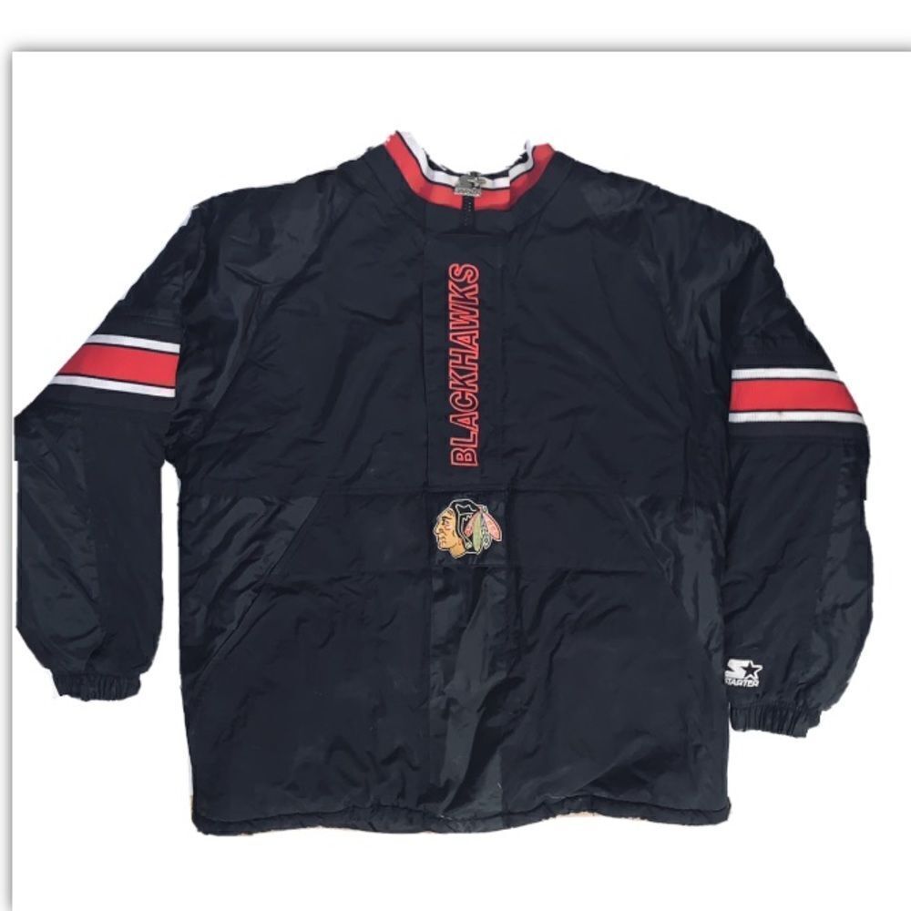Vintage 90s Embroidered NHL Blackhawks Starter Coat Missing Hood L